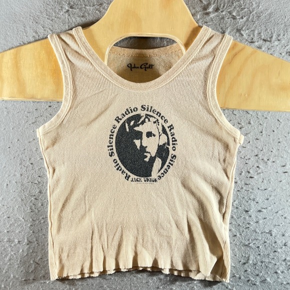 John Galt Tops - 1271 | John Galt Radio Silence Graphic Ribbed Cropped Tank Top Tan Womens OS